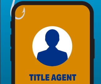 Graphic of a smartphone displaying a generic caller labeled title agent, representing phone-based wire fraud scams.