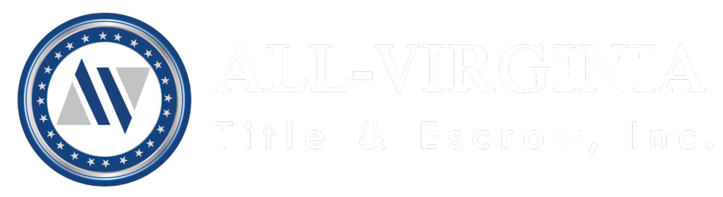 All-Virginia Title & Escrow, Inc. logo with a blue circular seal, stars, and AV initials beside the company name in white text.